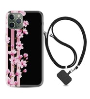 Apple iPhone 11 12 13 14 Pro Max Kılıf Boyun Askılı Silikon Pink Flowers 3 1393