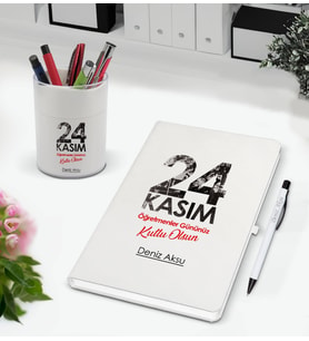 BK Gift Kişiye Özel İsimli Öğretmenler Günü Tasarımlı Defter Kalem ve Kalemlik Hediye Seti, Öğretmene Hediye, Öğretmenler Günü - 8