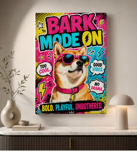 BK Gift Bark Mode On Yazılı Güneş Gözlüklü Shiba Inu Köpek Pop Art Renkli Kanvas Duvar Tablosu 50x70 cm
