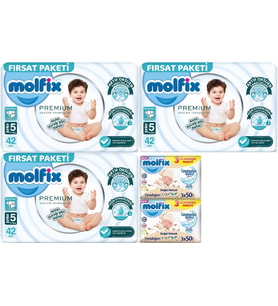 Molfix Premium Bebek Bezi Beden:5 (11-18KG) Junior 126 Adet Fırsat Pk + 6 Adet Islak Mendil