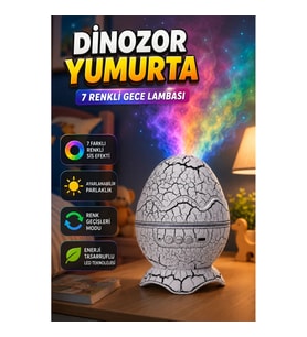 Dinozor Yumurta Tasarımlı Bluetooth Hoparlörlü 7 Renkli Gece Lambası