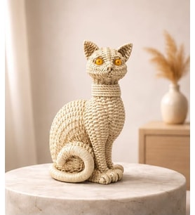 Kedi Heykeli Büyük BOY Hasır Vücut Desenlerine Sahip El yapımı Kedi Heykeli