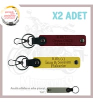 Motor Tutkunlarına İsim Plaka ve B Rh (+) Kan Grubu Yazılı Özel Üretim x2 Anahtarlık, Sarı-Bordo-Gr