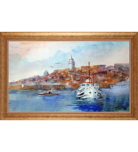 Çerçeveli Paspartulu Manzara Tablo bm0836 (Gold)