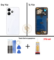 Infinix Hot 30İ Beyaz Uyumlu Orta Kasa + Yapıştırıcı ve Vida Seti Full Kasa Kapak Gövde Housing