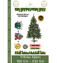 Premium Kutu Süsleme Seti Yılbaşı Çam Ağacı Renkli Işığı Yeni Yıl Süsleri Noel Paketi 180 Cm 330 Dal