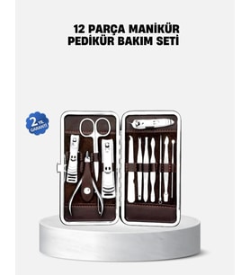 Özel Deri Çantalı 12 Parça Manikür Pedikür Bakım Seti Paslanmaz Çelik