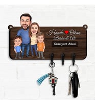 Biricik Karım ve Çocuklarım Karikatürlü Anahtar Askısı