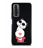 Huawei P Smart 2021 Soft Premier Kapak Coolcat Tasarımlı Silikon Kılıf - Siyah (Şeffaf)