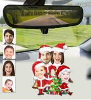 Kişiye Özel Karikatürlü Ahşap Araba Dikiz Ayna Süsü Yılbaşı 4 kişilik Aile-1