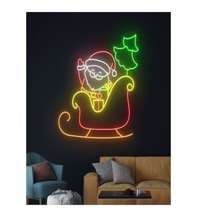 Noel Baba Figürlü Yılbaşı Temalı Neon Tabela