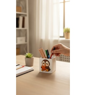 Yavru Penguen Detaylı Ahşap Kalemlik