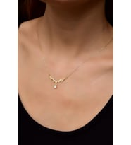 925 Ayar Gümüş Gold Kaplama Sarmaşık Dallı Beyaz Doğum Taşlı Kolye