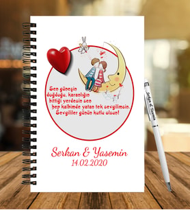 Sevgililer Gününe Özel Ahşap Defter Kalem Hediye Seti 22