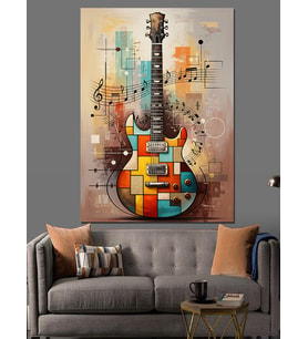 Akustik Gitar Soyut Sanat Dekoratif Kanvas - Mdf Ahşap Tablo