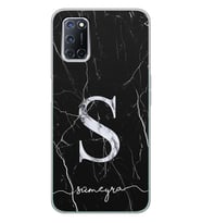 Oppo Siyah Mermer Zeminli Mermer Harf Tasarımlı Şeffaf Telefon Kılıfı