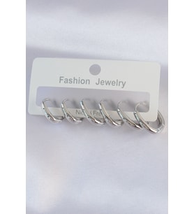 Pirinç Gümüş Renk Oval Küpe Seti