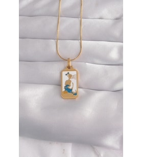 316L Çelik Gold Renk Beyaz Mineli Kız Figür Tarot Kolye