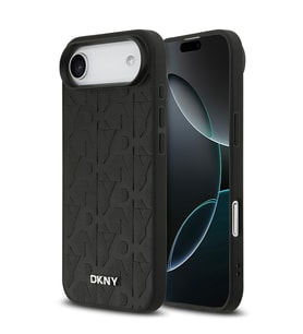 Apple iPhone 17 Air Uyumlu Kılıf DKNY Orjinal Lisanslı M-safe Şarj Özellikli 3D Yazılı Grid Pattern Kapak (Siyah)