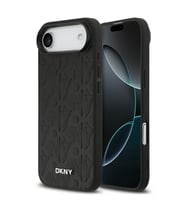 Apple iPhone 17 Air Uyumlu Kılıf DKNY Orjinal Lisanslı M-safe Şarj Özellikli 3D Yazılı Grid Pattern Kapak (Siyah)