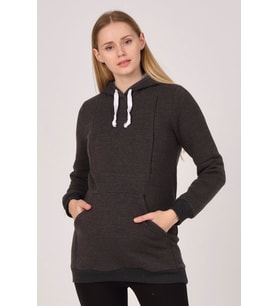 Busa Hamile Emzirme Detaylı Termal Kapüşonlu Sweatshirt Antrasit