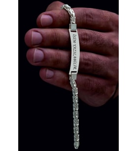 Erkek Gümüş Bileklik - İsim Yazılabilir 4.5 mm Kalın Beyaz Kare Kral Gümüş Bileklik
