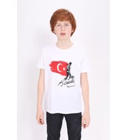 Toontoy Unisex Çocuk Atatürk Baskılı Tişört (Beyaz)