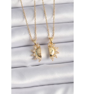316L Çelik Gold Renk Zirkon Taşlı Güneş Model İşleme Yazı Detay Arkadaş Kol - GLST3715-680