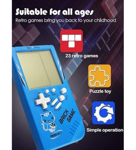 Tetris Oyun Konsolu 23 Bulmaca Oyunu Bataryalı 3.5 Inç LCD Mini Taşınabilir Atari (Mavi)