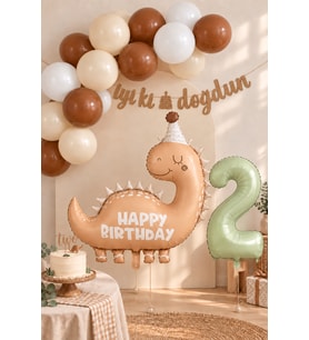 1 Yaş Retro Kahve Dinozor Tema Balon Zinciri Seti Set35