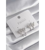 Pirinç Gümüş Renk Zirkon Taşlı Kelebek Model Kadın Küpe 5886 - SSSSSS7163-1180