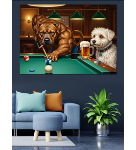 Barda Bilardo Oynayan Köpekler Dekoratif Kanvas - Mdf Ahşap Tablo