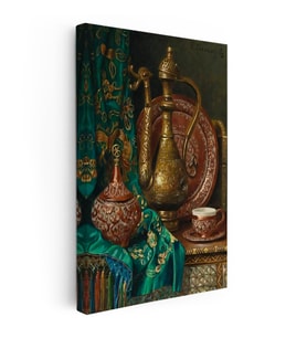 Kanvas Tablo Bakır İbrik Ve Kase Oryantalist Ressam Tablosu Ev Ofis Duvar Dekoru