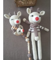 Amigurumi Kazak Kıyafetli Geyik Emzik Zinciri Diş Kaşıyıcı ve Uyku Arkadaşı