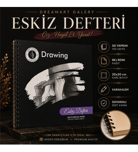 Dreamart Galery Eskiz Defteri 20X20 cm 50 Yaprak Bej Kağıt Spiralli Sert Kapak Karakalem Çizim Defteri
