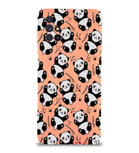 Samsung Galaxy M51 Uyumlu Lansman Kılıf Panda Tasarımlı İçi Kadife Kapak-Turuncu (Şeffaf)