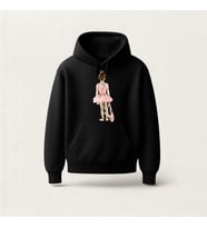 Pembe Balerin Baskılı Hoodie Sweatshirt (Siyah)