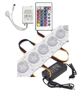 20 Adet 12 Volt 1.5 Watt Tek Lensli Rgb 3030 Led Modül 24 Tuşlu RGB Kumanda 5A Plastik Adaptör Set