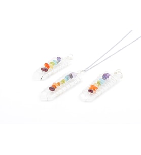 Hakiki Doğal Karışık Çakra Taşlı Kristal Kuvars Taşı Kolye Ucu 1.Kalite 002