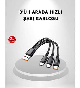 3’ü 1 Arada Hızlı Şarj Kablosu iOS Android Type-C Uyumlu ve Dayanıklı