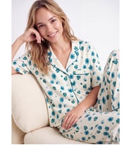 LCW DREAM Ekru Gömlek Yaka Çiçekli Kadın Pijama Takımı