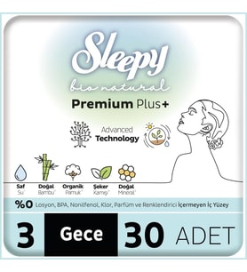 Bio Natural Premium Plus Hijyenik Ped Mega Paket Gece 30 Adet