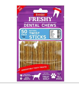 Freshy Dental Chews Twist Sticks Naturel Burgu Çubuk Köpek Ödülü 50 Adet (STD)