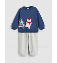 LCW baby Mavi Yılbaşı Temalı Erkek Bebek Sweatshirt Ve Eşofman Altı