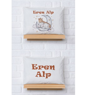 Pia Baby Premium %100 Pamuk İkili İsim Yazılı Erkek Bebek Yastık Kılıfı – 35x45 cm Organik Baskı 5051-13 (Ekru)