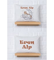 Pia Baby Premium %100 Pamuk İkili İsim Yazılı Erkek Bebek Yastık Kılıfı – 35x45 cm Organik Baskı 5051-13 (Ekru)