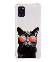 PrintiFy Samsung Galaxy A31 Uyumlu Kedi 3 Baskılı Şeffaf Köşe Korumalı Antişok Kılıf