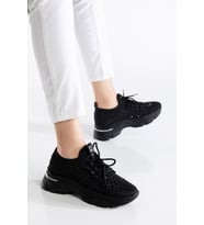 Edwin Siyah Triko Bağcıklı Yüksek Topuk Rahat Kalıp Sneaker (Karışık)