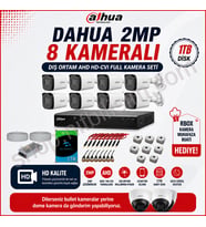 Dahua 2mp 8 kameralı Dış ortam AHD HD-CVI Full Kamera Seti 1TB Disk