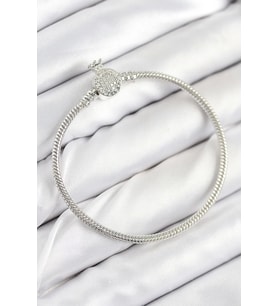 Pirinç Charm Zirkon Taşlı Taç Model Gümüş Renk Kadın Bileklik